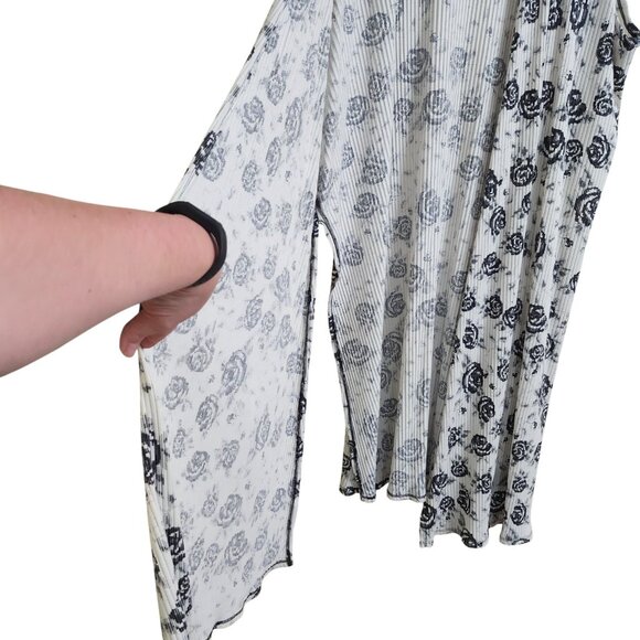 LuLaRoe Plus Size 3X Joy Open Long Longline Vest Cardigan Rose Print Black White - Picture 8 of 12
